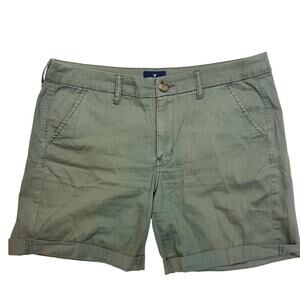 Army Green Boyfriend Stretch Preppy Rolled Hem Shorts Minimalist Women Size 12